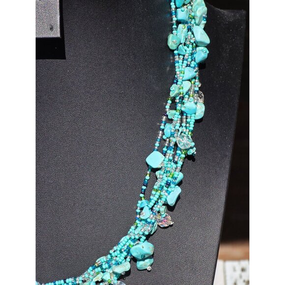 Multistrand Turquoise Chips & Beads Necklace With Silver-Tone Magnetic Clasp 18" - Picture 4 of 12